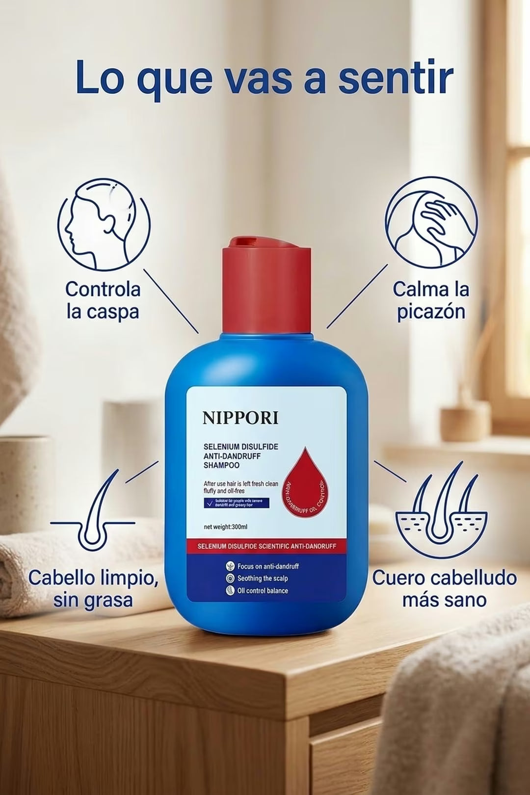 Beneficios de NIPPORI para controlar caspa, picazón y grasa